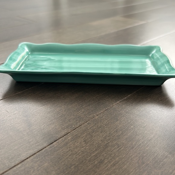 ANTHROPOLOGIE Turquoise Green Ceramic Dish Bundle, Scalloped Tray Egg Holder - Picture 10 of 11